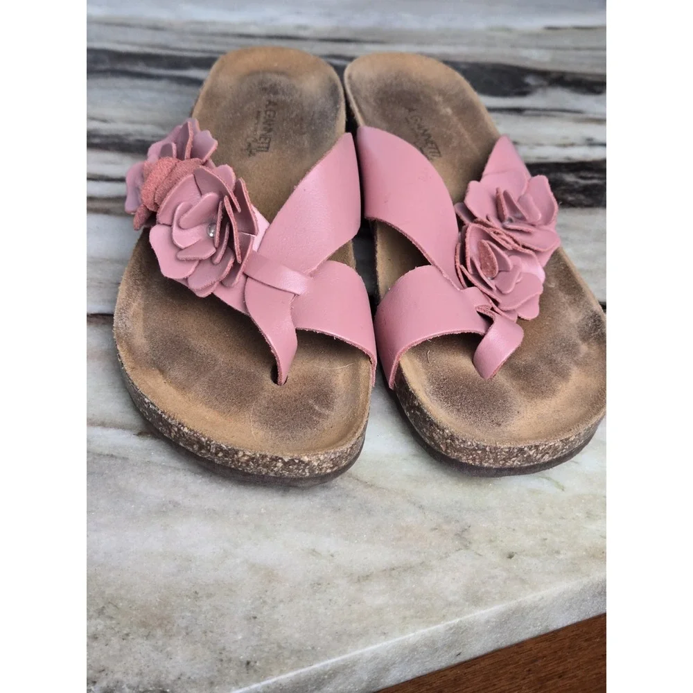 A. Giannetti Comfort Sandals Rose Pink Flower Leather Slides 9 Beach‎ Summer